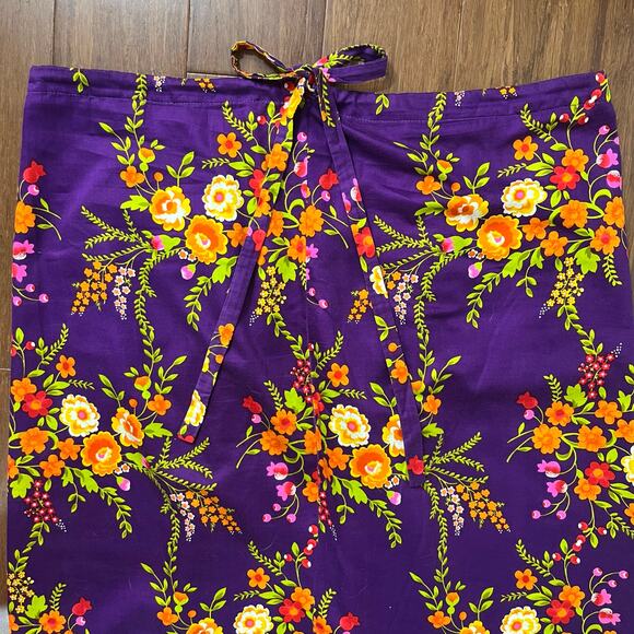 Vintage 70s Floral Peasant Skirt Maxi Purple Orange // Plus Size 2X or 3X - Picture 3 of 5